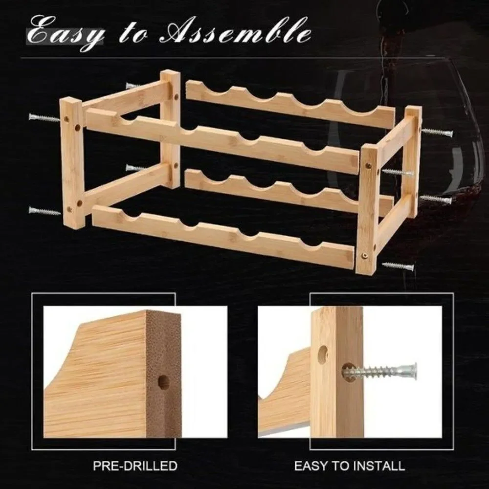 Countertop Standing 8 Wine Bottle Holder Rack Wooden 2 Tier